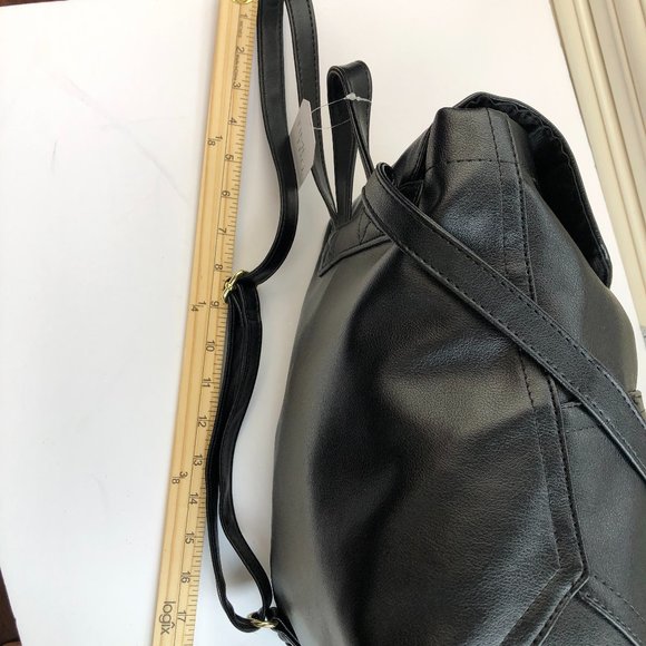 NEW - Time And Tru Black Faux Leather Backpack Academia Classic Minimalist - Picture 9 of 14
